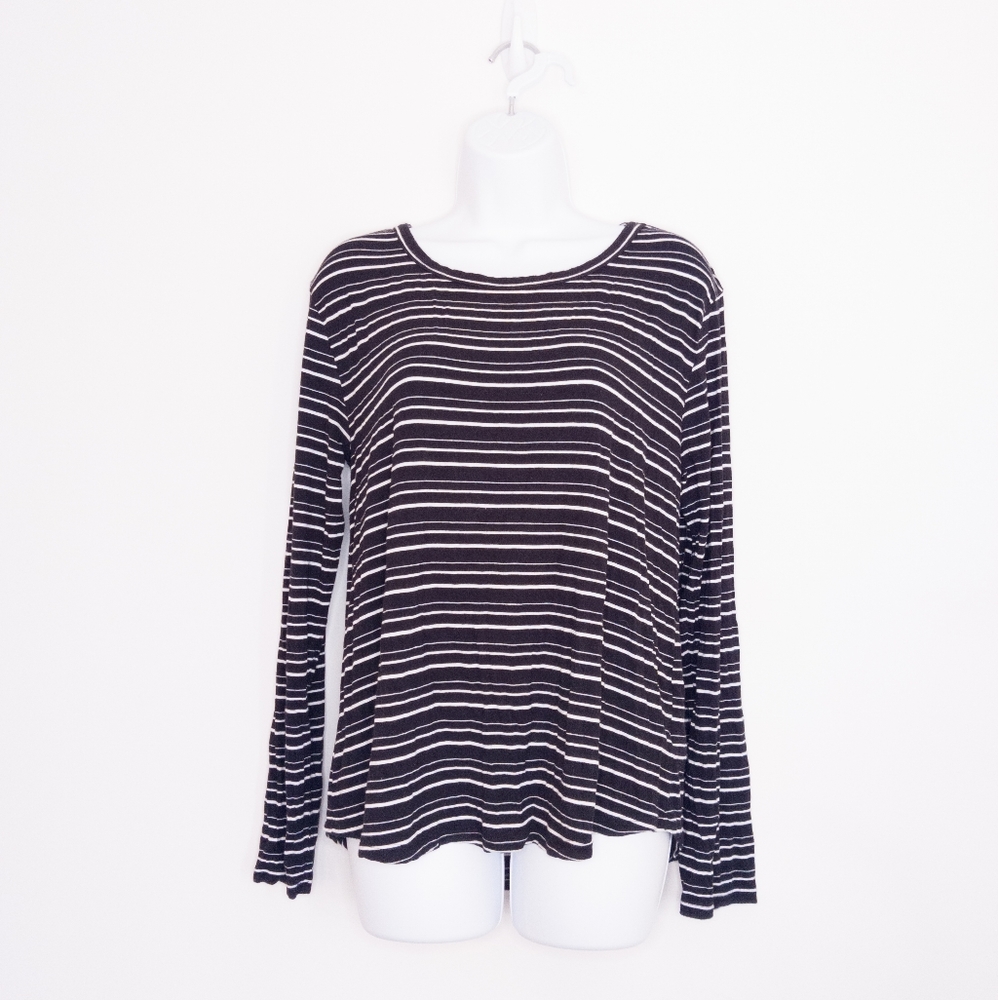 American Eagle Women's Striped Shirt Black & White Medium Long Sleeves Top